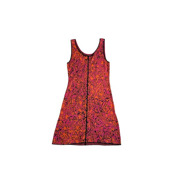 DAMASK Pink and Orange Knit Sleeveless Shift Midi Dress Small Boho Print Groovy - Picture 4 of 5